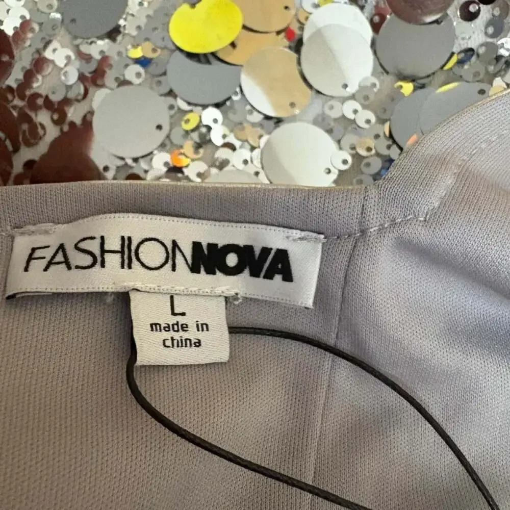 Fashion Nova Shiloh Metallic Corset and Sequin Micro Mini Skirt 2-Piece Set
